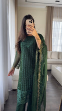 Load image into Gallery viewer, 3pc Emerald Green Embroidered Shalwar Kameez with CHIFFON dupatta Stitched Suit Ready to wear HW-U2419
