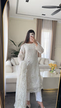 Load image into Gallery viewer, 3pc WHITE Embroidered Shalwar Kameez with CHIFFON dupatta Stitched Suit Ready to wear HW-U2485
