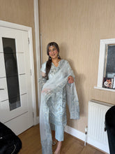 Load image into Gallery viewer, 3pc Embroidered ICE BLUE Chiffon Shalwar Kameez with CHIFFON dupatta Stitched Suit Ready to wear HW-ICEBLUE

