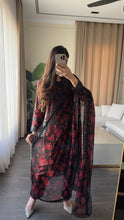 Load image into Gallery viewer, 3 pcs Stitched lawn BLACK RED suit Ready to Wear with CHIFFON dupatta LAWN-053
