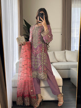 Load image into Gallery viewer, 3pc PURPLE Embroidered Shalwar Kameez wit Net dupatta Stitched Suit Ready to wear HW-DT81
