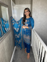 Load image into Gallery viewer, 3PC Stitched SEA BLUE shalwar Suit Ready to wear DHANAK winter Wear with Dhanak dupatta JF-DH06
