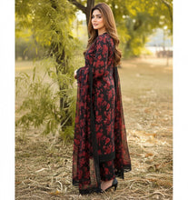 Load image into Gallery viewer, 3 pcs Stitched lawn BLACK RED suit Ready to Wear with CHIFFON dupatta LAWN-053
