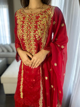 Load image into Gallery viewer, 3pc RED Embroidered Shalwar Kameez with CHIFFON dupatta Stitched Suit Ready to wear HW-ANRED
