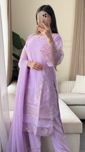 Load image into Gallery viewer, 3pc Soft Lavender Embroidered Shalwar Kameez with CHIFFON dupatta Stitched Suit Ready to wear HW-U2416
