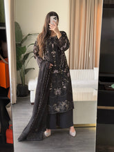 Load image into Gallery viewer, 3pc BLACK Embroidered Shalwar Kameez wit Chiffon dupatta Stitched Suit Ready to wear HW-U2524
