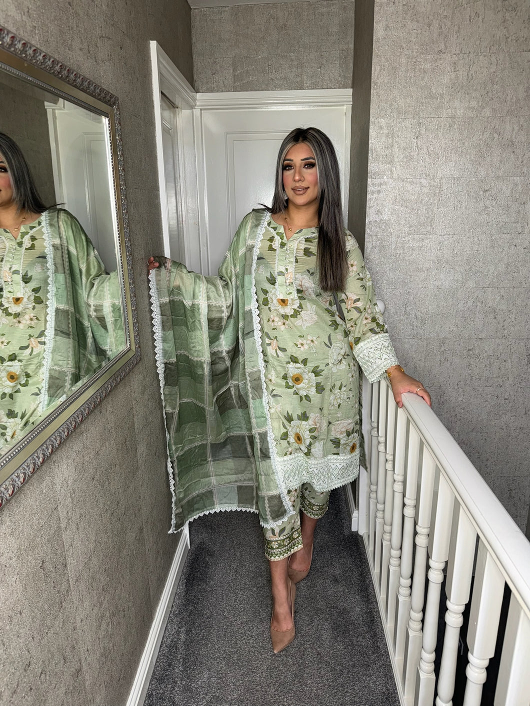 3 pcs Stitched Mint Green lawn suit Ready to Wear with lawn dupatta LDP-24002