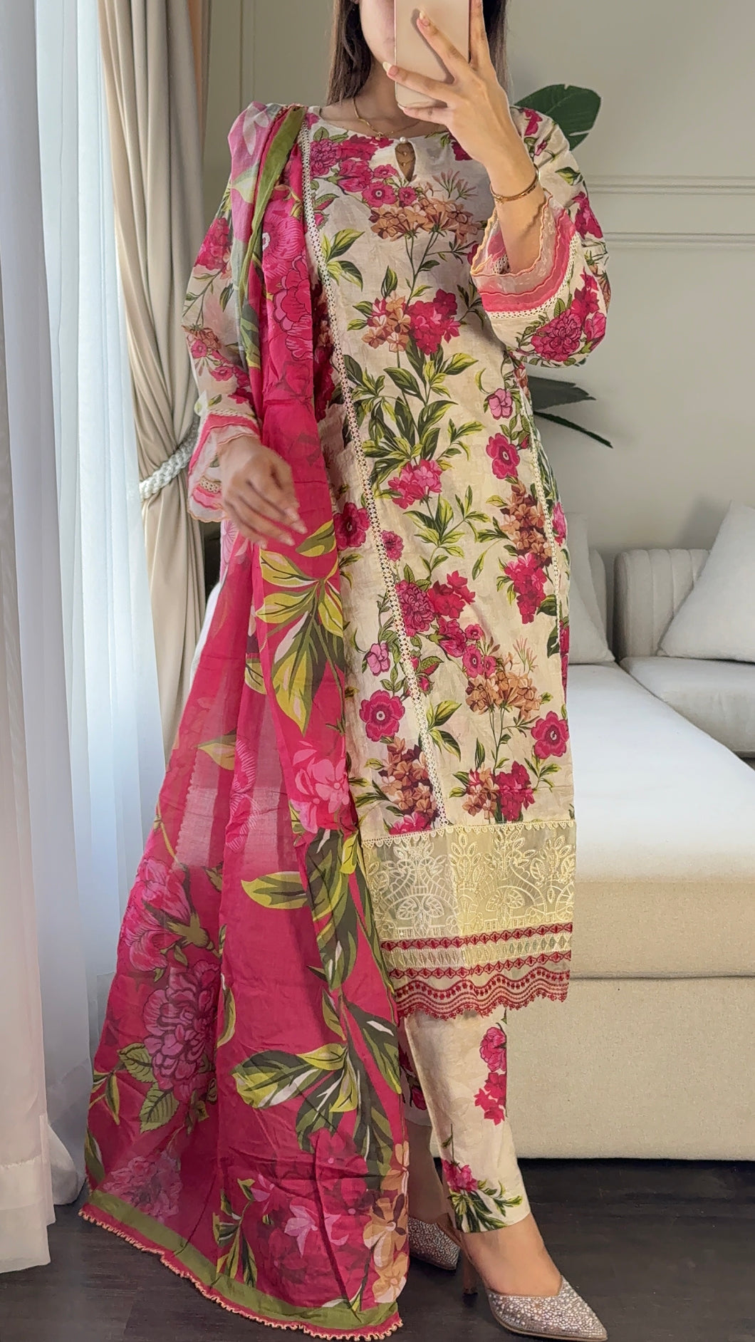 3 pcs Stitched lawn suit Ready to Wear with CHIFFON dupatta LAWN-038