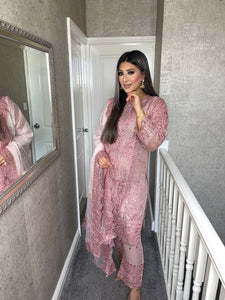 3pc NUDE PINK Embroidered Shalwar Kameez with NET dupatta Stitched Suit Ready to wear HW-JFNUDEPINK