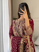 Load image into Gallery viewer, 3pc MAROON Embroidered Shalwar Kameez wit CHIFFON  dupatta Stitched Suit Ready to wear HW-U2292
