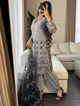 Load image into Gallery viewer, 3pc GREY Embroidered Shalwar Kameez wit Net dupatta Stitched Suit Ready to wear HW-DT82
