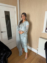 Load image into Gallery viewer, 3pc Embroidered ICE BLUE Chiffon Shalwar Kameez with CHIFFON dupatta Stitched Suit Ready to wear HW-ICEBLUE
