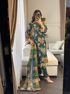 3PC Stitched shalwar Suit Ready to wear DHANAK winter Wear with Dhanak dupatta HW-DH22