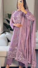 Load image into Gallery viewer, 3pc PURPLE Embroidered Shalwar Kameez with CHIFFON dupatta Stitched Suit Ready to wear HW-U2398
