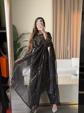 Load image into Gallery viewer, 3pc BLACK Embroidered Shalwar Kameez wit Chiffon dupatta Stitched Suit Ready to wear HW-U2526
