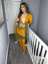 Load image into Gallery viewer, 3 pcs MUSTARD Lilen shalwar Suit Ready to Wear with chiffon dupatta winter MB-1011A
