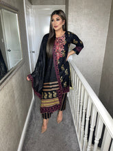 Load image into Gallery viewer, 3 pcs Stitched BLACK LILEN shalwar Suit Ready to wear WINTER Wear with LILEN dupatta LILEN-R1
