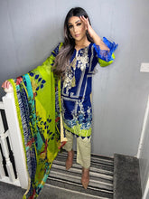 Load image into Gallery viewer, 3 pcs Stitched BLUE BEIGE lawn suit Ready to Wear with chiffon dupatta JF-BLUEBEIGE01
