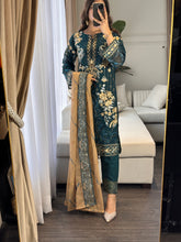 Load image into Gallery viewer, 3pc BOTTLE GREEN Embroidered Shalwar Kameez wit CHIFFON  dupatta Stitched Suit Ready to wear HW-U2313
