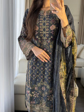 Load image into Gallery viewer, 3PC DARK GREY Embroidered Shalwar Kameez with CHIFFON dupatta Stitched Suit Ready to wear HW-U2383

