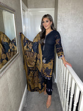 Load image into Gallery viewer, 3PC Stitched BLACK shalwar Suit Ready to wear DHANAK winter Wear with Dhanak dupatta JF-DH11
