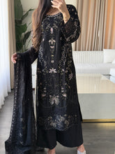 Load image into Gallery viewer, 3pc BLACK Embroidered Shalwar Kameez wit Chiffon dupatta Stitched Suit Ready to wear HW-U2524
