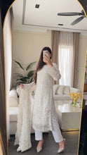 Load image into Gallery viewer, 3pc WHITE Embroidered Shalwar Kameez with CHIFFON dupatta Stitched Suit Ready to wear HW-U2485
