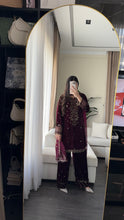 Load image into Gallery viewer, 3pc Burgundy VELVET Embroidered Shalwar Kameez with NET/Velvet dupatta Stitched Suit Ready to wear HW-UBURGUNDY
