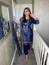 Load image into Gallery viewer, 3PC Stitched Midnight Blue shalwar Suit Ready to wear DHANAK winter Wear with Dhanak dupatta JF-DH02
