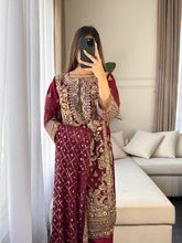 Load image into Gallery viewer, 3pc MAROON Embroidered Shalwar Kameez wit CHIFFON  dupatta Stitched Suit Ready to wear HW-U2292
