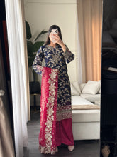 Load image into Gallery viewer, 3pc NAVY PINK Embroidered Shalwar Kameez wit Chiffon dupatta Stitched Suit Ready to wear HW-AN25FL
