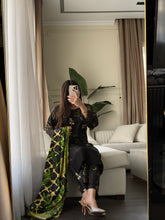 Load image into Gallery viewer, 3PC Stitched Black LINEN shalwar Suit Ready to wear LINEN winter Wear with LINEN dupatta HW-DH33
