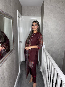 3PC Stitched BROWN shalwar Suit Ready to wear DHANAK winter Wear with Dhanak dupatta BS-58A