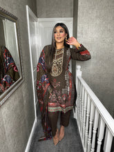 Load image into Gallery viewer, 3PC Stitched OLIVE BROWN shalwar Suit Ready to wear DHANAK winter Wear with Dhanak dupatta DNE-0307
