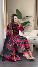 Load image into Gallery viewer, 3PC Stitched Black LINEN shalwar Suit Ready to wear LINEN winter Wear with LINEN dupatta HW-DH34
