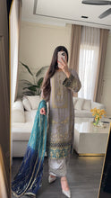 Load image into Gallery viewer, 3pc GREY Embroidered Shalwar Kameez with CHIFFON dupatta Stitched Suit Ready to wear HW-U5323

