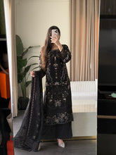 Load image into Gallery viewer, 3pc BLACK Embroidered Shalwar Kameez wit Chiffon dupatta Stitched Suit Ready to wear HW-U2524
