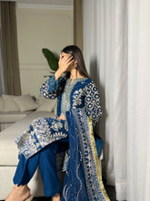 Load image into Gallery viewer, 3pc BLUE Embroidered Shalwar Kameez wit Chiffon dupatta Stitched Suit Ready to wear HW-U2253
