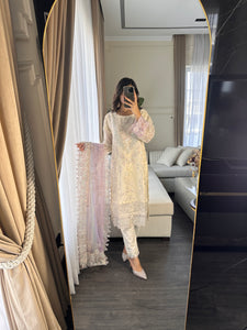3pc WHITE Embroidered Shalwar Kameez wit CHIFFON  dupatta Stitched Suit Ready to wear HW-U2320