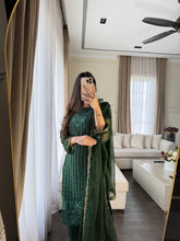 Load image into Gallery viewer, 3pc Emerald Green Embroidered Shalwar Kameez with CHIFFON dupatta Stitched Suit Ready to wear HW-U2419

