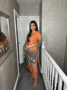 3PC Stitched Peach Orange shalwar Suit Ready to wear KHADDAR winter Wear with KHADDAR dupatta KNE-0316