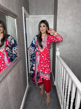 Load image into Gallery viewer, 3PC Stitched RED WHITE shalwar Suit Ready to wear LILEN winter Wear with LILEN dupatta SK-10
