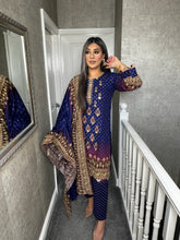 Load image into Gallery viewer, 3PC Stitched NAY PURPLE shalwar Suit Ready to wear KHADDAR winter Wear with KHADDAR dupatta KNE-0314
