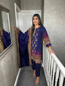 3PC Stitched NAY PURPLE shalwar Suit Ready to wear KHADDAR winter Wear with KHADDAR dupatta KNE-0314