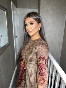 3 pcs Stitched Brown LAWN shalwar Suit Ready to wear lawn summer Wear with lawn dupatta LAWN-R2
