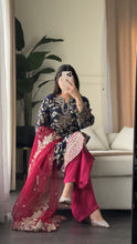 Load image into Gallery viewer, 3pc NAVY PINK Embroidered Shalwar Kameez wit Chiffon dupatta Stitched Suit Ready to wear HW-AN25FL
