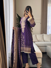 Load image into Gallery viewer, 3 pcs Stitched Purple lawn suit Ready to Wear with chiffon dupatta LNE-24015
