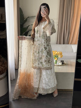Load image into Gallery viewer, 3pc WHITE Embroidered Shalwar Kameez with Plazoo and Net dupatta Stitched Suit Ready to wear HW-U2420B
