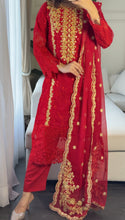 Load image into Gallery viewer, 3pc RED Embroidered Shalwar Kameez with CHIFFON dupatta Stitched Suit Ready to wear HW-ANRED
