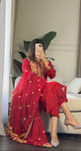 Load image into Gallery viewer, 3pc RED Embroidered Shalwar Kameez with CHIFFON dupatta Stitched Suit Ready to wear HW-ANRED
